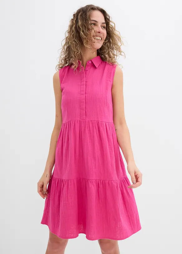 Musselin-Kleid aus reiner Baumwolle in pink von vorne (Totalaufnahme) - bonprix