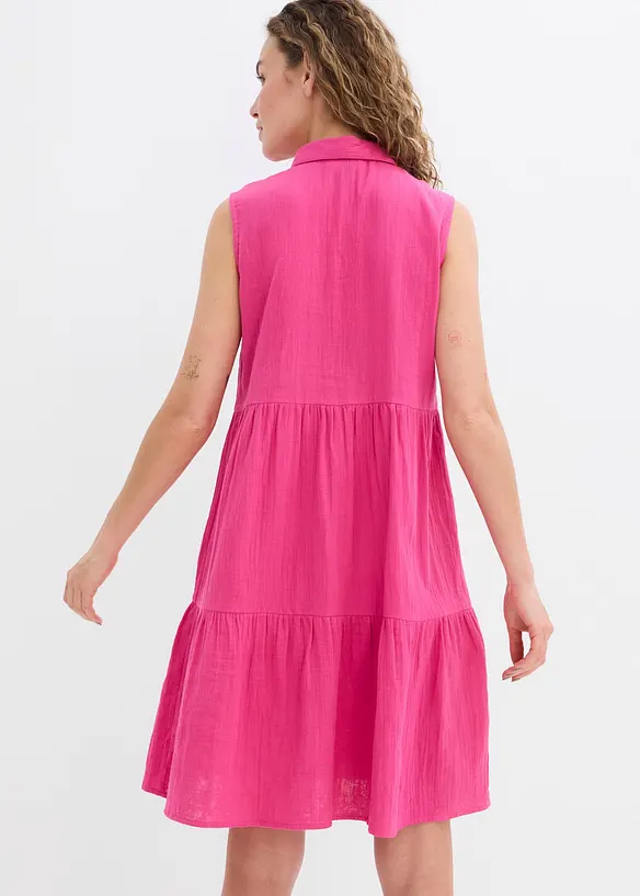 Musselin-Kleid aus reiner Baumwolle in pink von hinten (Totalaufnahme) - bonprix