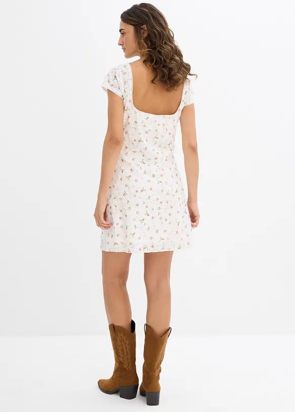 Spitzenkleid mit Blumenprint in weiß von hinten (Totalaufnahme) - bonprix