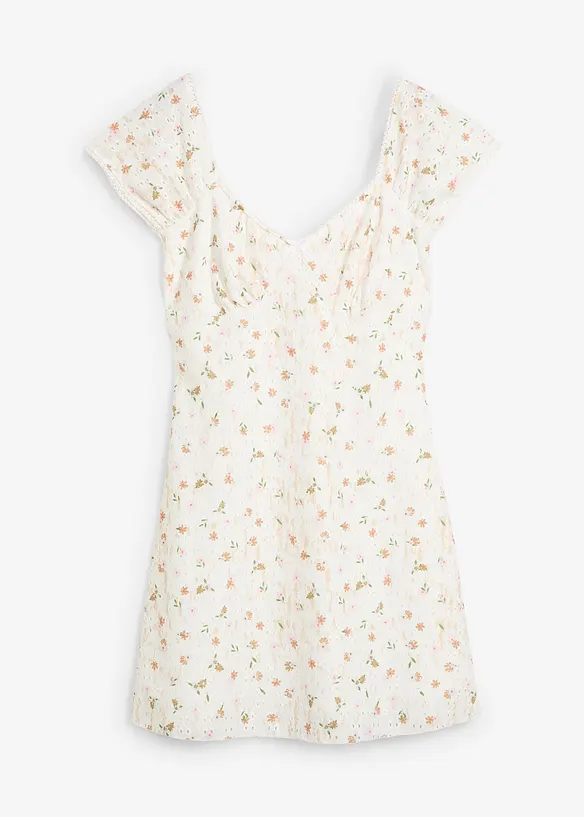 Spitzenkleid mit Blumenprint in weiß von vorne - bonprix