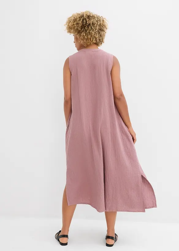 Musselin-Blusenkleid aus reiner Baumwolle in lila von hinten (Totalaufnahme) - bonprix