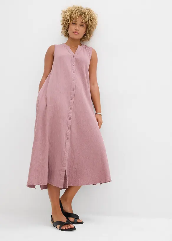 Musselin-Blusenkleid aus reiner Baumwolle in lila von vorne (Totalaufnahme) - bonprix