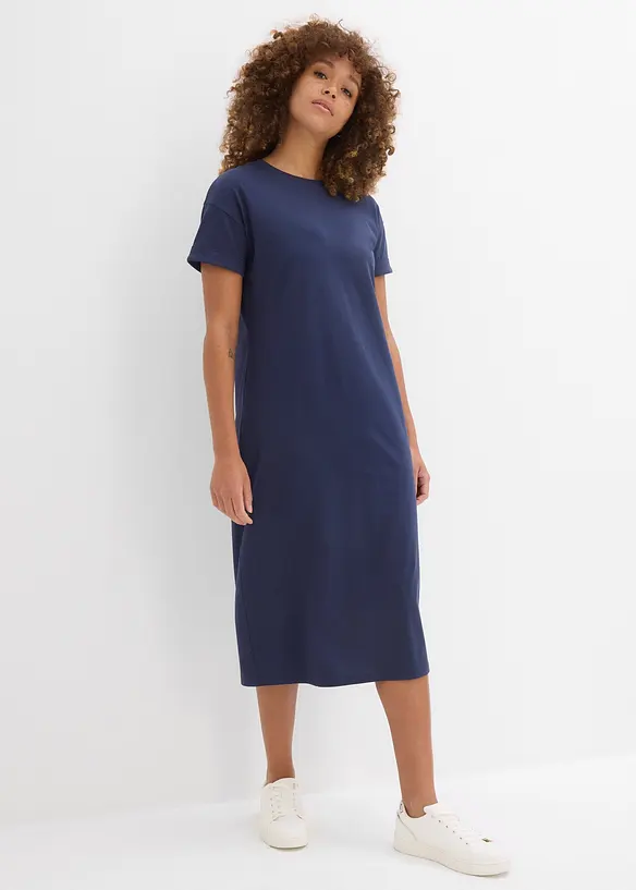 Shirtkleid aus reiner Bio-Baumwolle in blau von vorne (Totalaufnahme) - bonprix