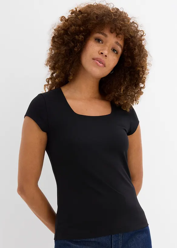 T-Shirt mit reiner Bio-Baumwolle in schwarz von vorne (im Anschnitt) - bonprix T-Shirt mit reiner Bio-Baumwolle in schwarz von vorne (im Anschnitt) - bonprix