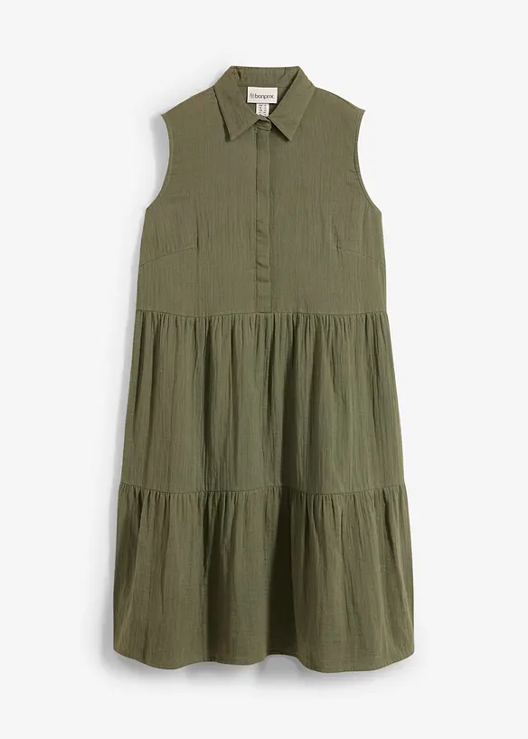 Musselin-Kleid aus reiner Baumwolle in grün von vorne - bonprix