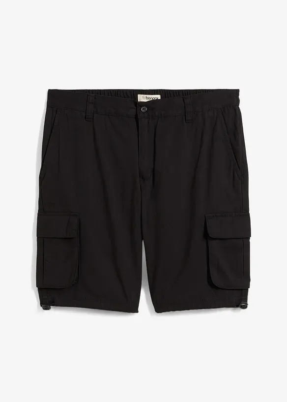 Cargo-Bermuda mit Dehnbund in Regular Fit in schwarz von vorne - bonprix