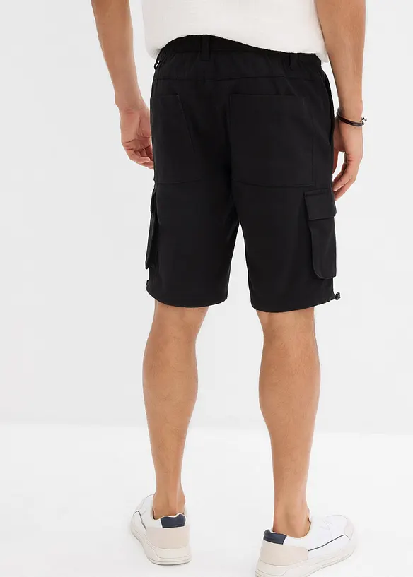 Cargo-Bermuda mit Dehnbund in Regular Fit in schwarz von hinten - bonprix