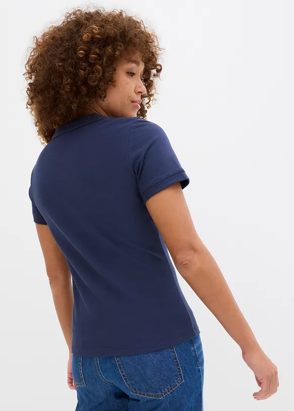 Piqué-Poloshirt aus reiner Bio-Baumwolle in blau von hinten (im Anschnitt) - bonprix