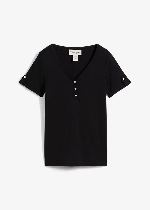 Henleyshirt aus reiner Bio-Baumwolle in schwarz von vorne - bonprix Henleyshirt aus reiner Bio-Baumwolle in schwarz von vorne - bonprix