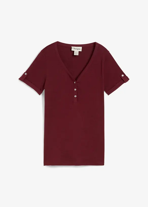 Henleyshirt aus reiner Bio-Baumwolle in rot von vorne - bonprix