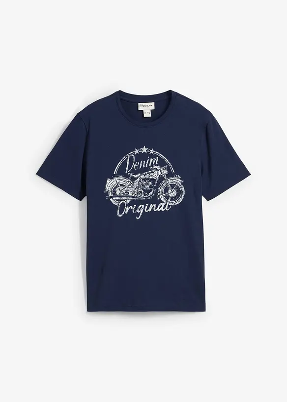 T-Shirt aus reiner Baumwolle in blau von vorne - bonprix