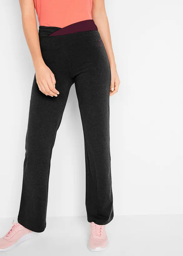 Baumwoll-Sporthose, Bootcut (2er Pack) in schwarz von vorne - bonprix