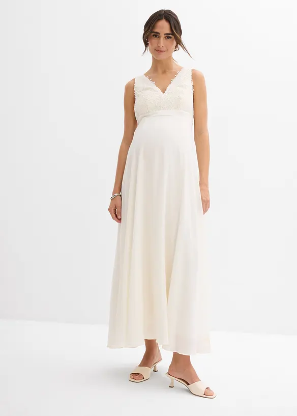 Umstands-Hochzeitskleid aus Spitze, Satin und Georgette in weiß von vorne (Totalaufnahme) - bonprix