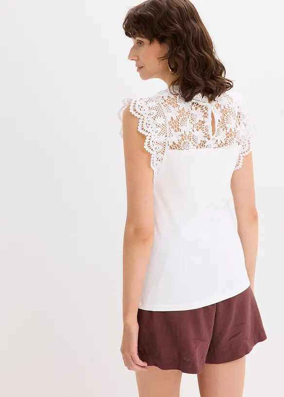Shirt mit Spitzeneinsatz in weiß von hinten (im Anschnitt) - bonprix