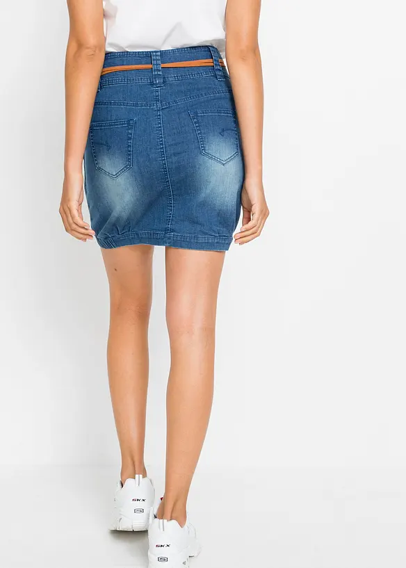Jeansrock Mid Waist in blau von hinten - bonprix