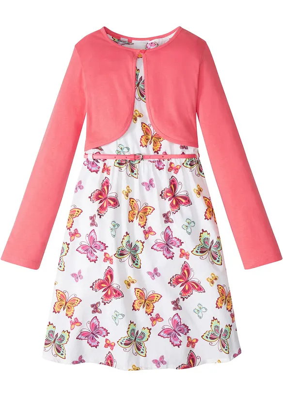Kleid + Gürtel + Bolero (3-tlg. Set) in weiß von vorne - bonprix