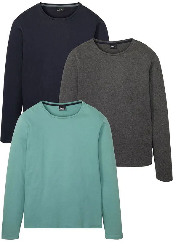 Langarmshirt (3er Pack) in grün von vorne - bonprix