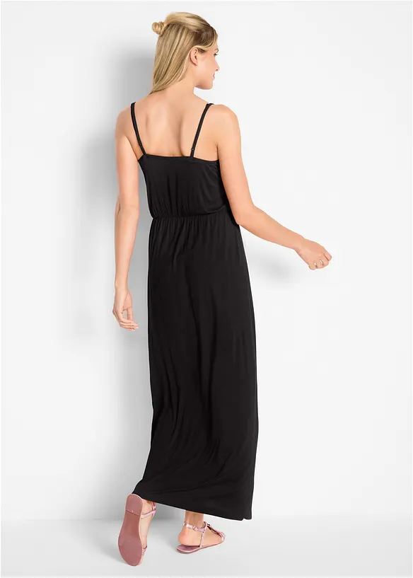 Maxikleid, tailliert aus fließendem Viskose Mix in schwarz von hinten (Totalaufnahme) - bonprix