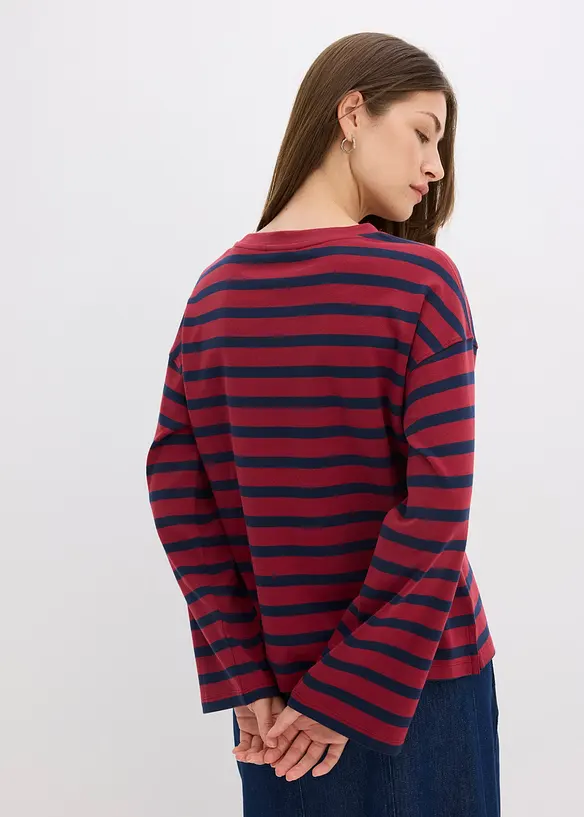Gestreiftes Shirt aus reiner Bio-Baumwolle in rot von hinten (im Anschnitt) - bonprix