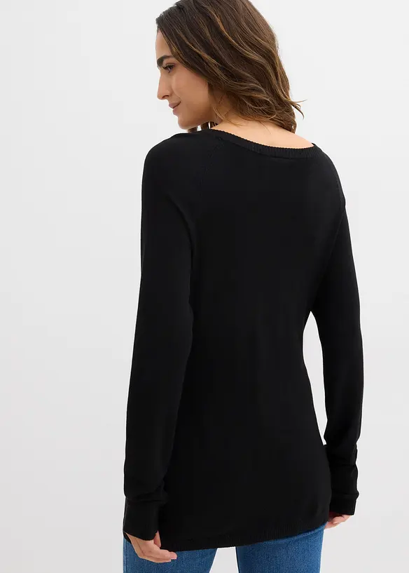 2-in-1 Umstands- und Stillpullover aus Feinstrick in schwarz von hinten (im Anschnitt) - bonprix