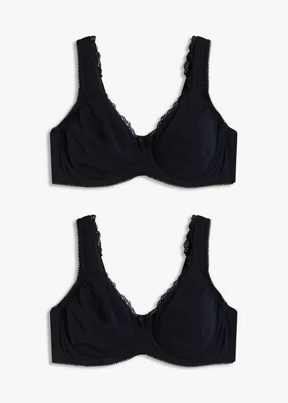 Minimizer T-Shirt-BH mit Bügel mit Bio-Baumwolle (2er Pack) in schwarz von vorne - bonprix