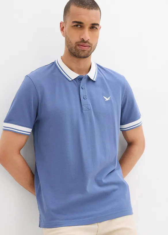 Piqué-Poloshirt aus reiner Bio-Baumwolle in blau von vorne (im Anschnitt) - bonprix