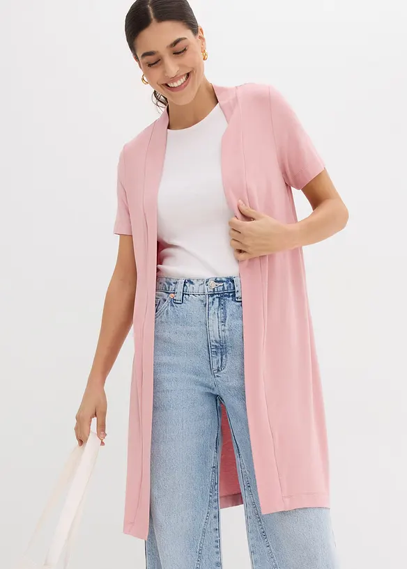Shirtjacke aus softer Viskose in rosa von vorne (im Anschnitt) - bonprix
