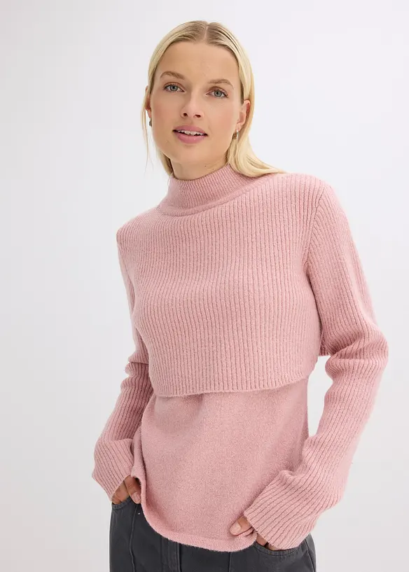Lagenpullover in rosa von vorne (im Anschnitt) - bonprix