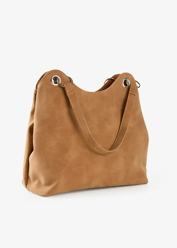 Handtasche in Velourslederoptik in braun von hinten - bonprix