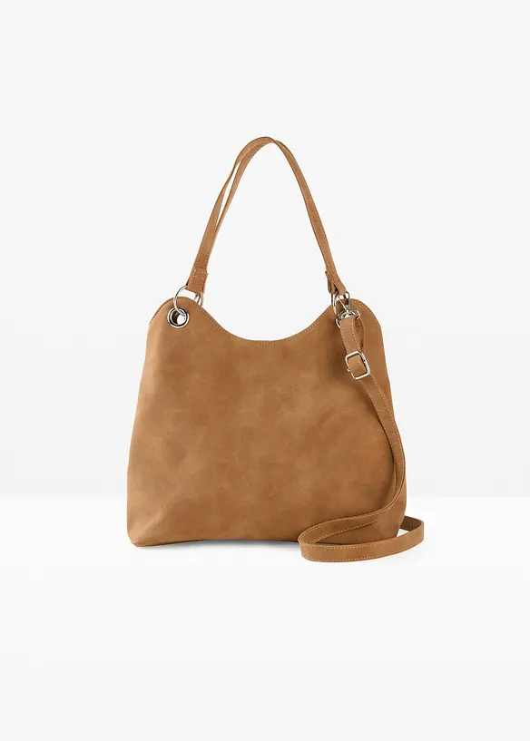 Handtasche in Velourslederoptik in braun von vorne - bonprix