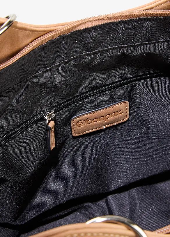 Handtasche in Velourslederoptik in braun geöffnet - bonprix