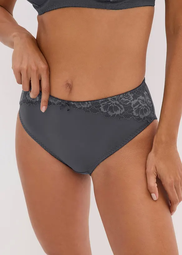 Maxislip mit zarter Spitze in grau von vorne - bonprix