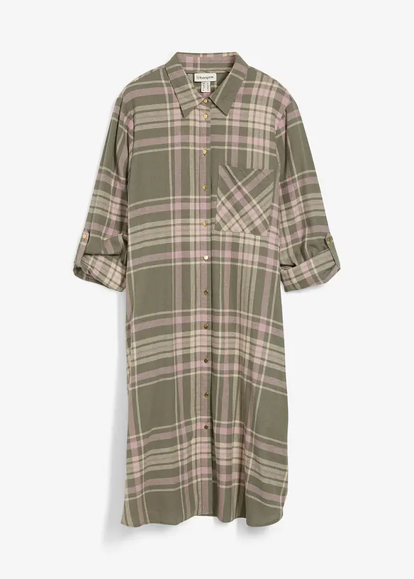 Hemdblusenkleid aus reiner Baumwolle in grün von vorne - bonprix