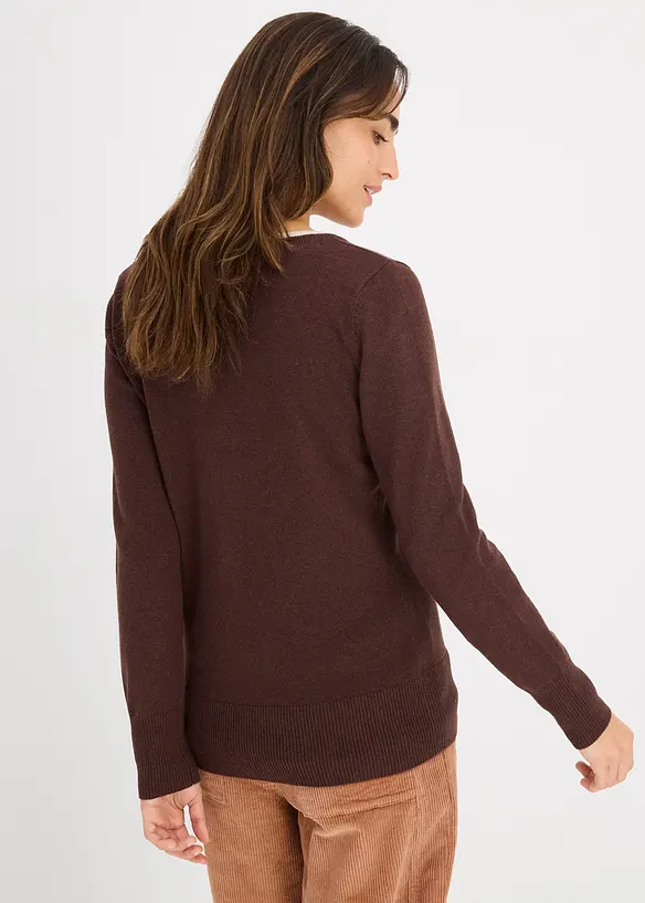 Basic Pullover mit recycelter Baumwolle in braun von hinten (im Anschnitt) - bonprix