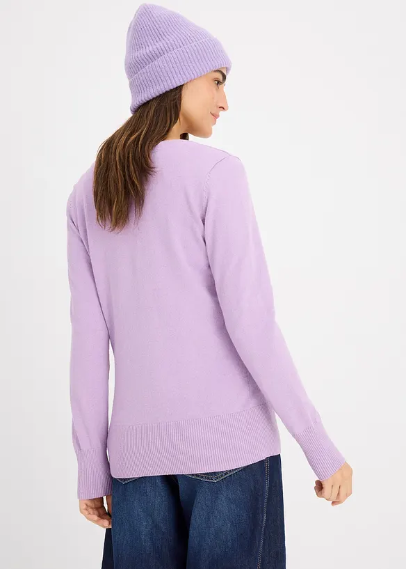 Basic Pullover mit recycelter Baumwolle in lila von hinten (im Anschnitt) - bonprix