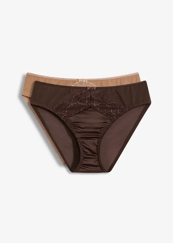 Slip mit Glanzeffekt (2er Pack) in braun von vorne - bonprix