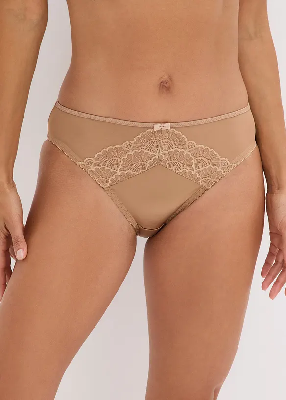 Slip mit Glanzeffekt (2er Pack) in braun von vorne - bonprix