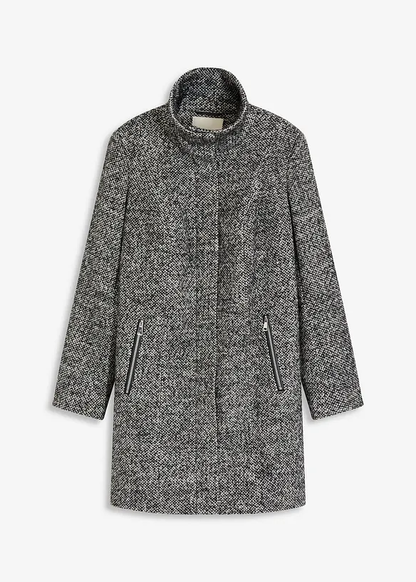 Kurzmantel aus softem Bouclé in schwarz von vorne - bonprix