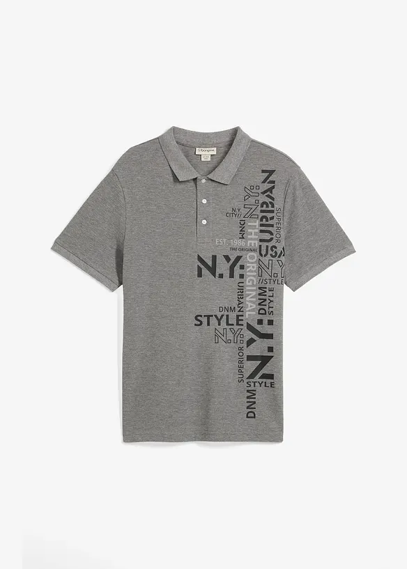 Piqué-Poloshirt in Slim Fit, Kurzarm in grau von vorne - bonprix