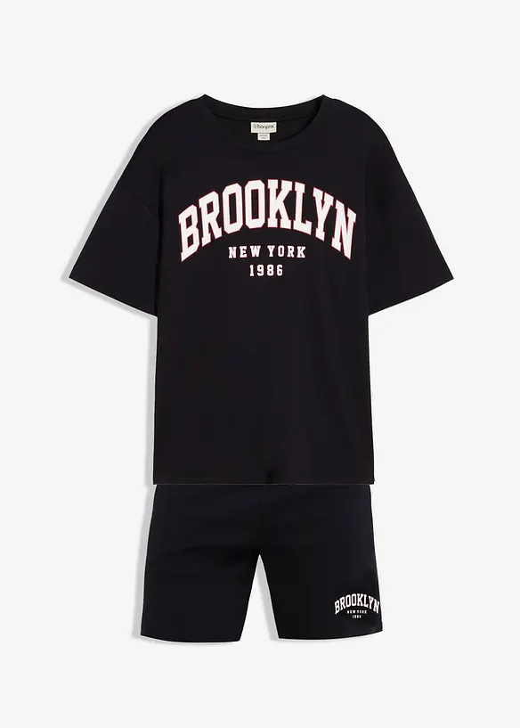 T-Shirt und Shorts (2-tlg.Set) in schwarz von vorne - bonprix