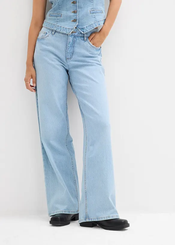 Wide-Leg-Jeans Mid Waist in blau von vorne - bonprix