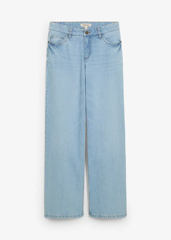 Wide-Leg-Jeans Mid Waist in blau von vorne - bonprix