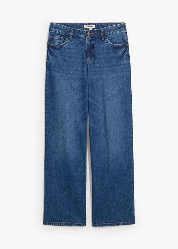 Wide-Leg-Jeans Mid Waist in blau von vorne - bonprix