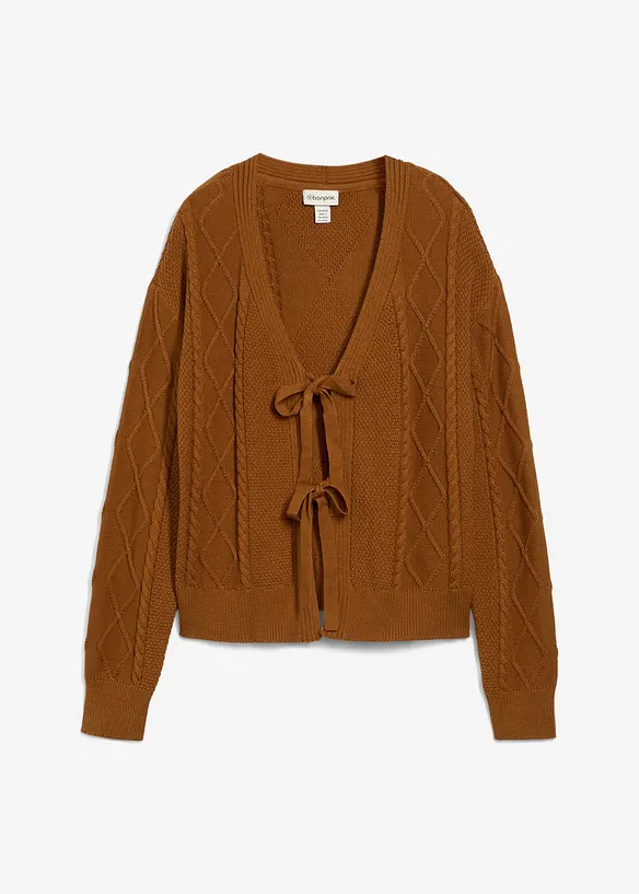 Strickjacke mit Schleifen in braun von vorne - bonprix