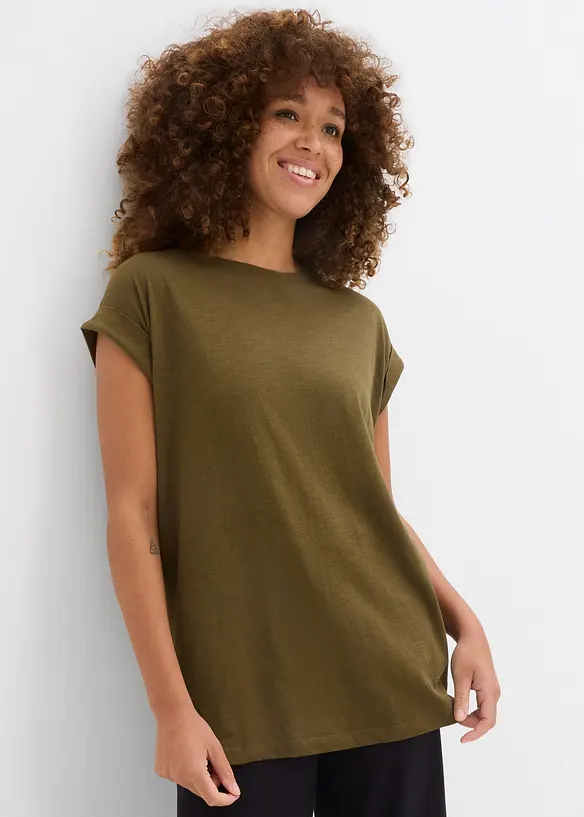 Longshirt aus reiner Bio-Baumwolle (2er Pack) in grün von vorne (im Anschnitt) - bonprix