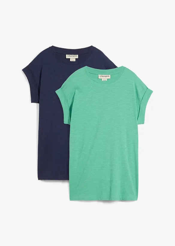 Longshirt aus reiner Bio-Baumwolle (2er Pack) in grün von vorne - bonprix