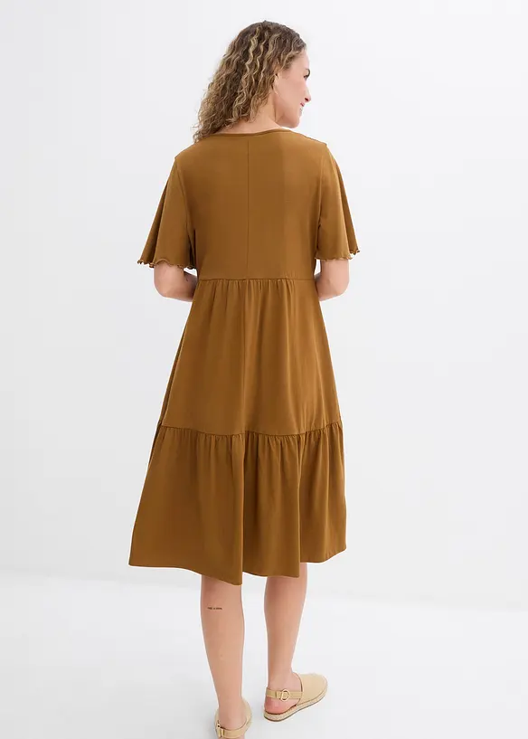 Jerseykleid aus reiner Baumwolle in braun von hinten (Totalaufnahme) - bonprix