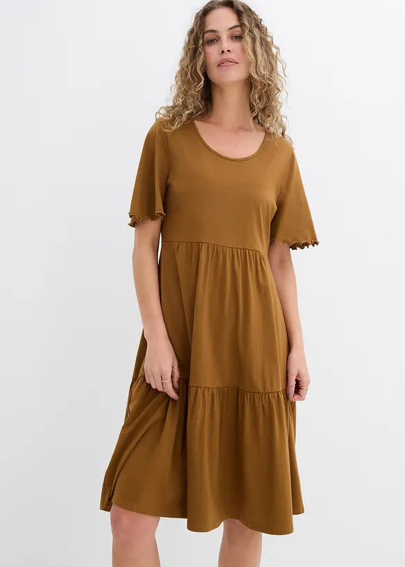 Jerseykleid aus reiner Baumwolle in braun von vorne (Totalaufnahme) - bonprix