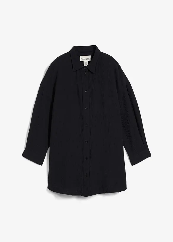 Musselin-Hemdbluse aus reiner Baumwolle in schwarz von vorne - bonprix