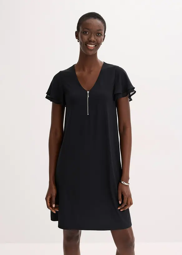 Shirtkleid mit Chiffonärmeln in schwarz von vorne (Totalaufnahme) - bonprix
